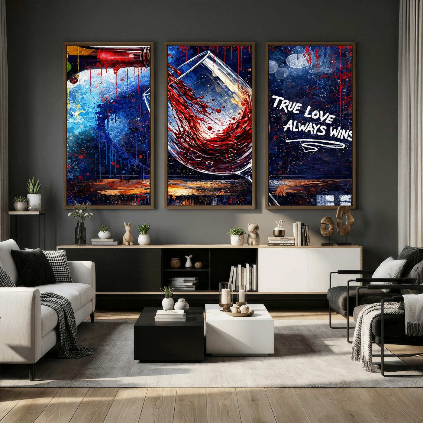 88788932-MGV-CV-36X24 - Red Wine Splash Abstract Wall Art Canvas Print, Modern Wine Glass Painting Canvas Print, Romantic Quote Contemporary Bar Art Print