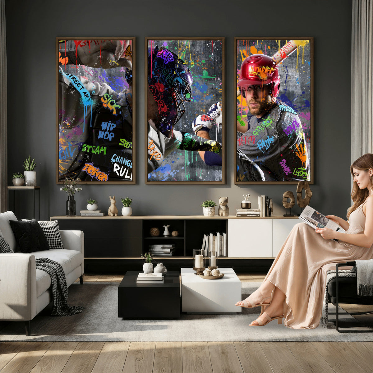 19634994-MGV-CV-36X24 - Graffiti Baseball Player Street Art Wall Art Canvas Print
