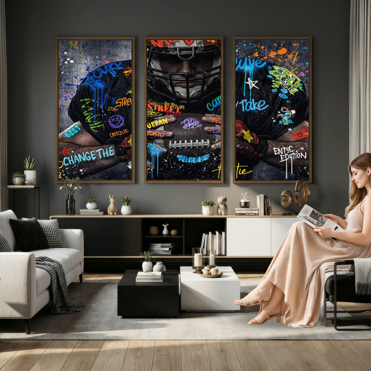 55267256-MGV-CV-36X24 - Graffiti American Football Player Street Art Wall Art Canvas Print