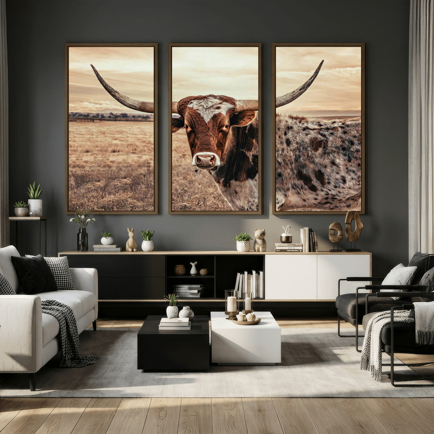 55805825-MGV-CV-36X24 - Texas Longhorn Wall Art Canvas Print – Western Cattle Ranch Artwork for Rustic Farmhouse Decor