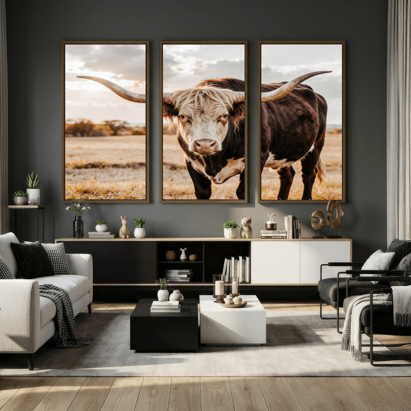 88230279-MGV-CV-36X24 - Texas Longhorn Bull Rustic Wall Art Canvas Print, Western Cattle Photography Canvas Print, Ranch Farm Animal Western Art Printing