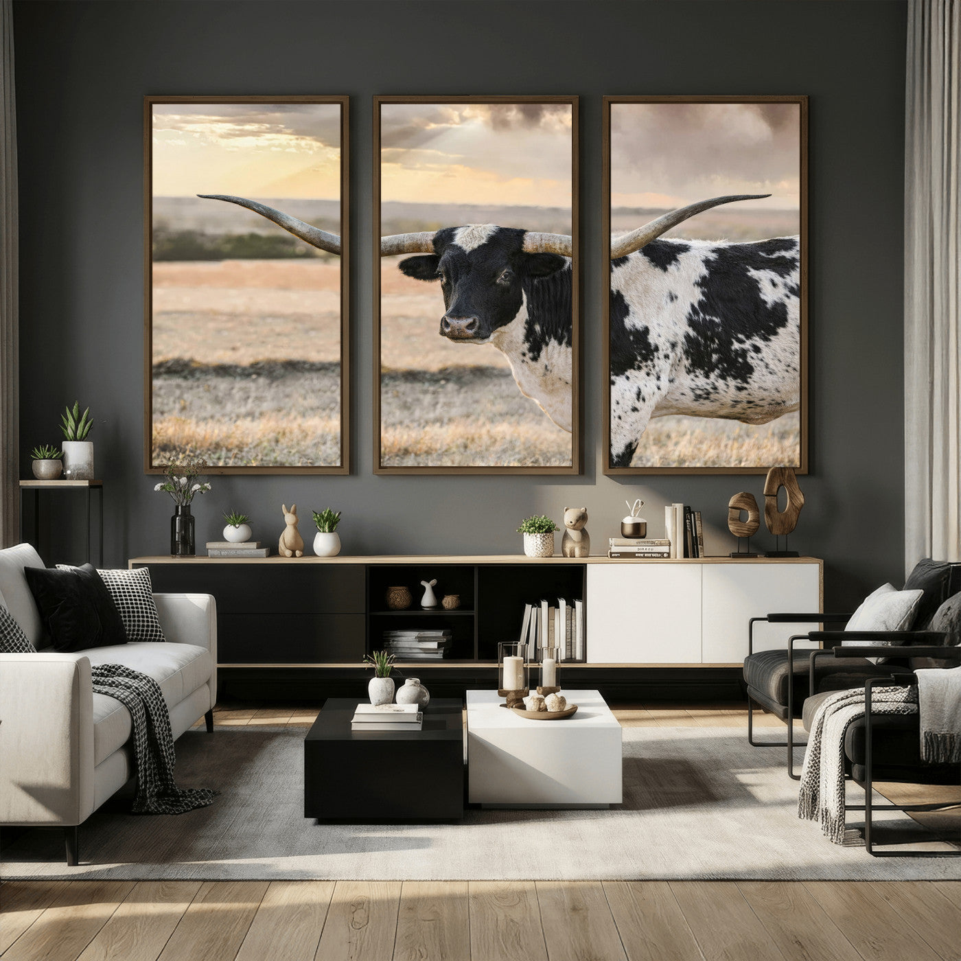 49350433-MGV-CV-36X24 - Texas Longhorn Bull Rustic Wall Art Canvas Print, Western Cattle Photography Canvas Print, Ranch Farm Animal Western Art Printing