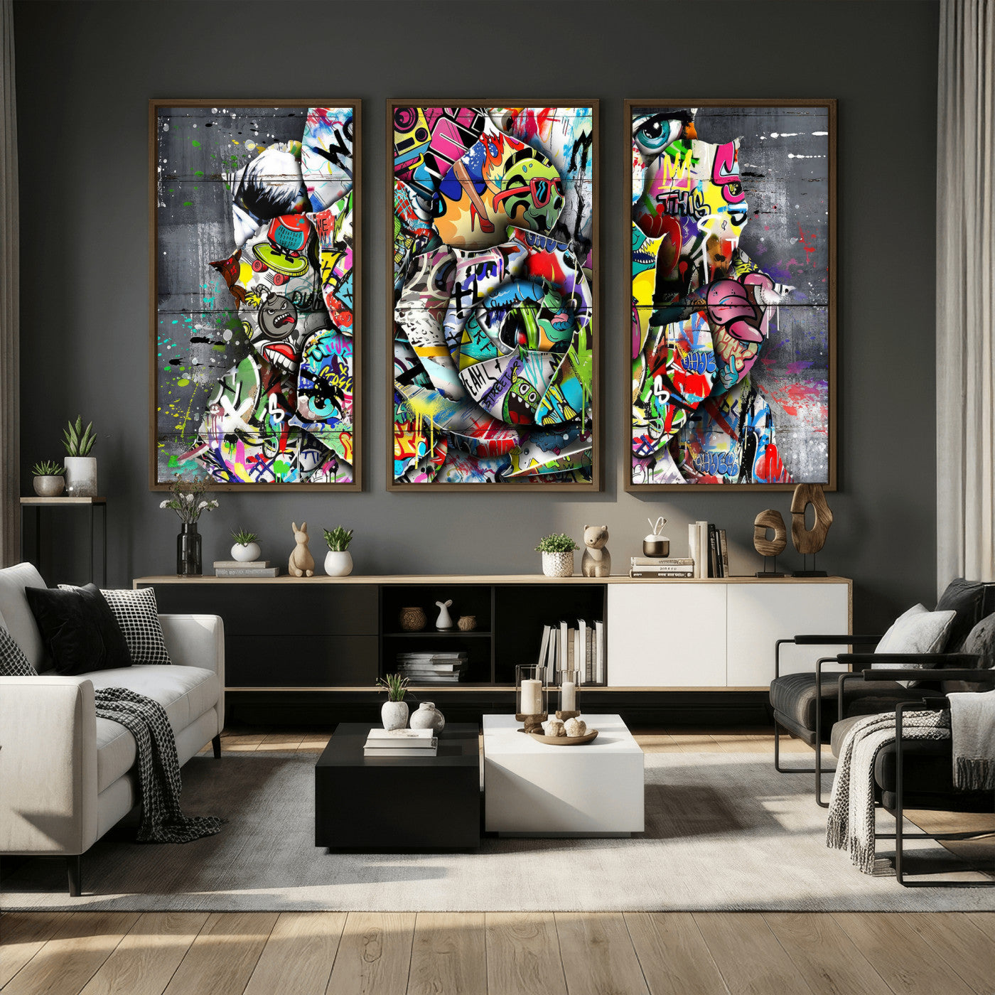77553344-MGV-CV-36X24 - Abstract Graffiti Collage Street Art Wall Art Canvas Print, Colorful Urban Pop Art Canvas Print, Modern Graffiti Patchwork Contemporary Art Printing