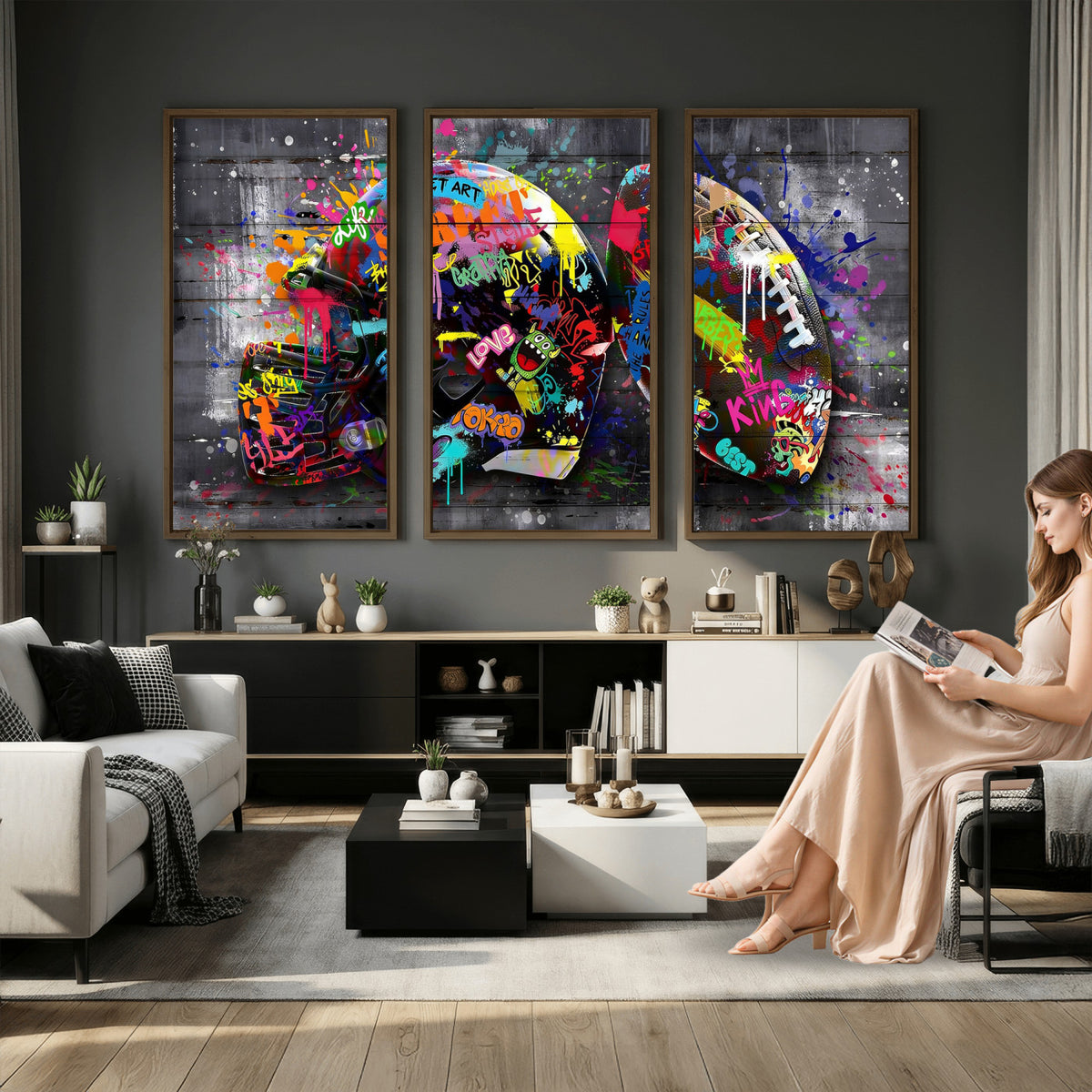 80540773-MGV-CV-36X24 - Graffiti American Football Helmet Street Art Wall Art Canvas Print