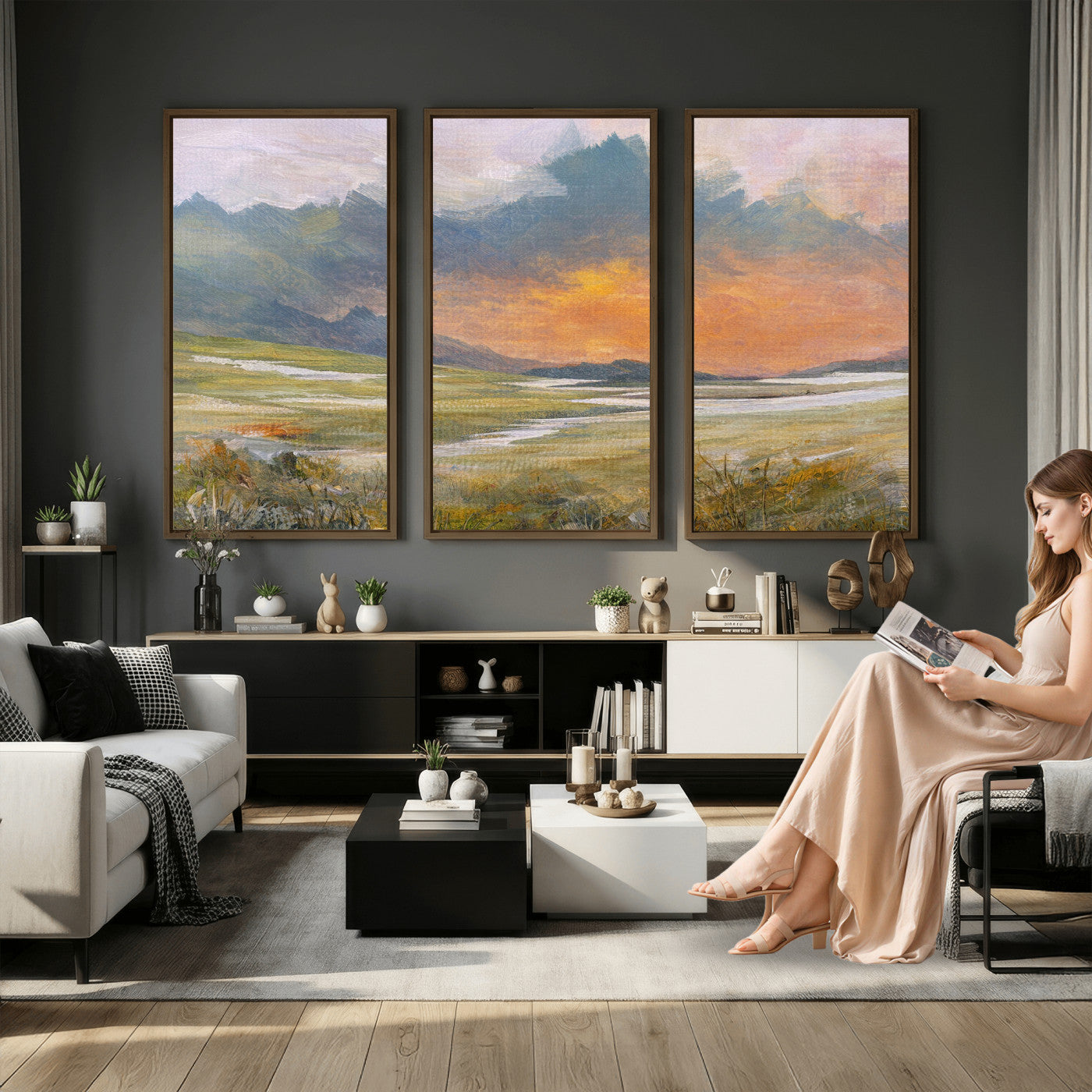 39892091-MGV-CV-36X24 - Mountain Sunset Wall Art Canvas Print Vintage Landscape Panorama Rustic Nature Decor