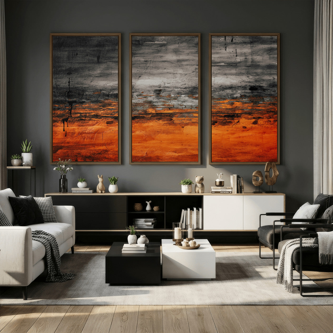 75409282-MGV-CV-36X24 - Black Orange Abstract Wall Art Canvas Print Modern Textured Painting Decor