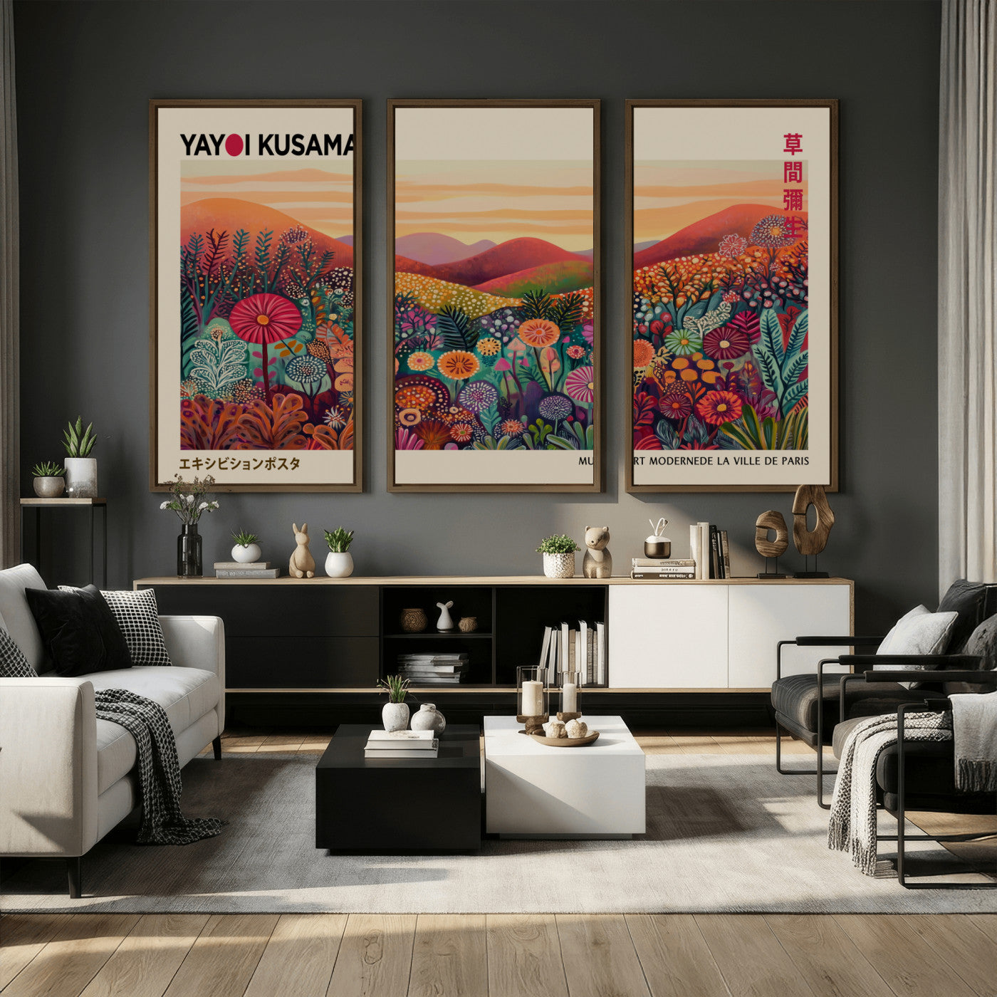 536X9-MGV-CV-36X24 - Yayoi Kusama Colorful Landscape Wall Art Canvas Print – Japanese Contemporary Exhibition Poster Artwork Print