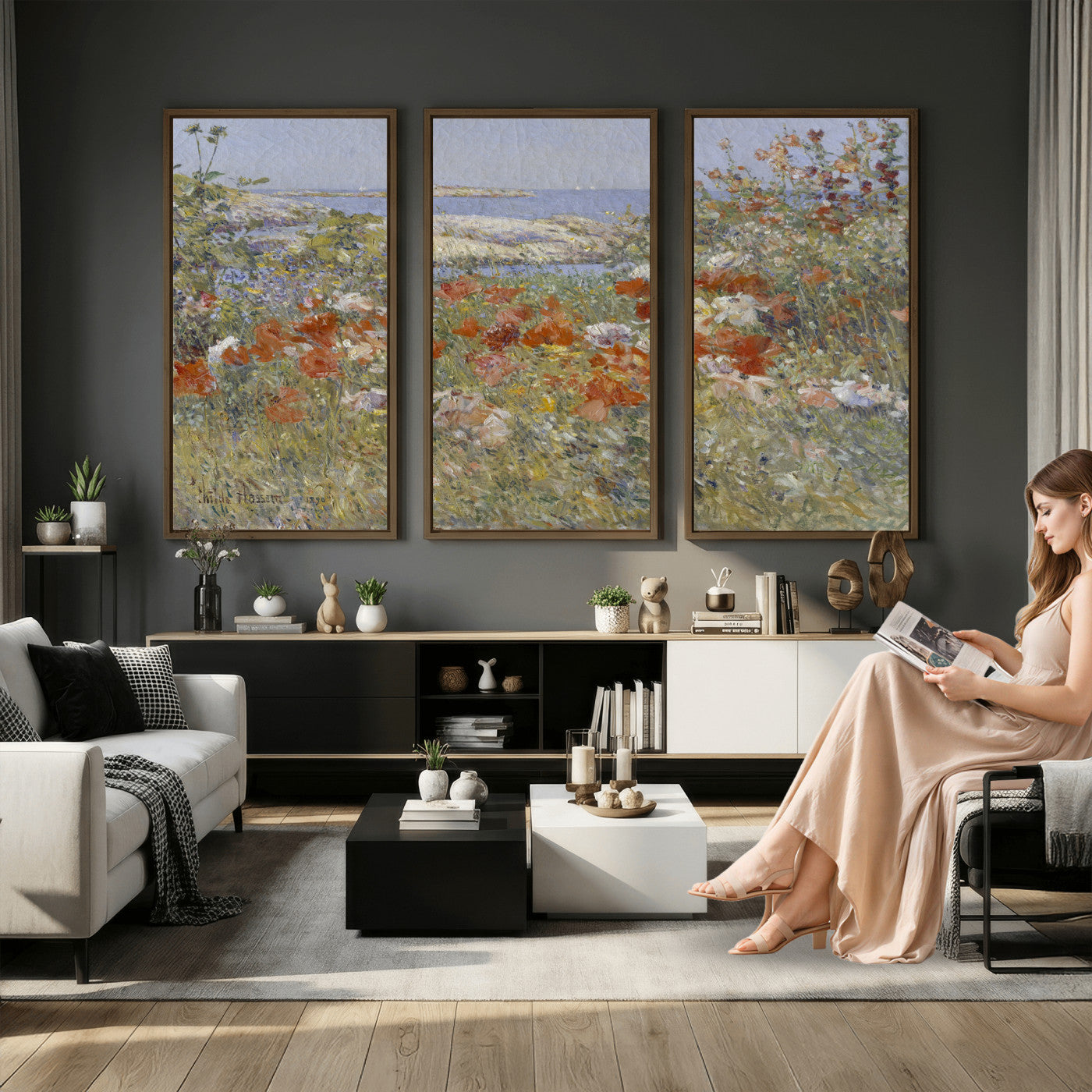 54770907-MGV-CV-36X24 - Childe Hassam Celia Thaxter Garden Canvas — 1890 American Impressionist Poppy Floral Print | Isles of Shoals Coastal Art | Classic Gift