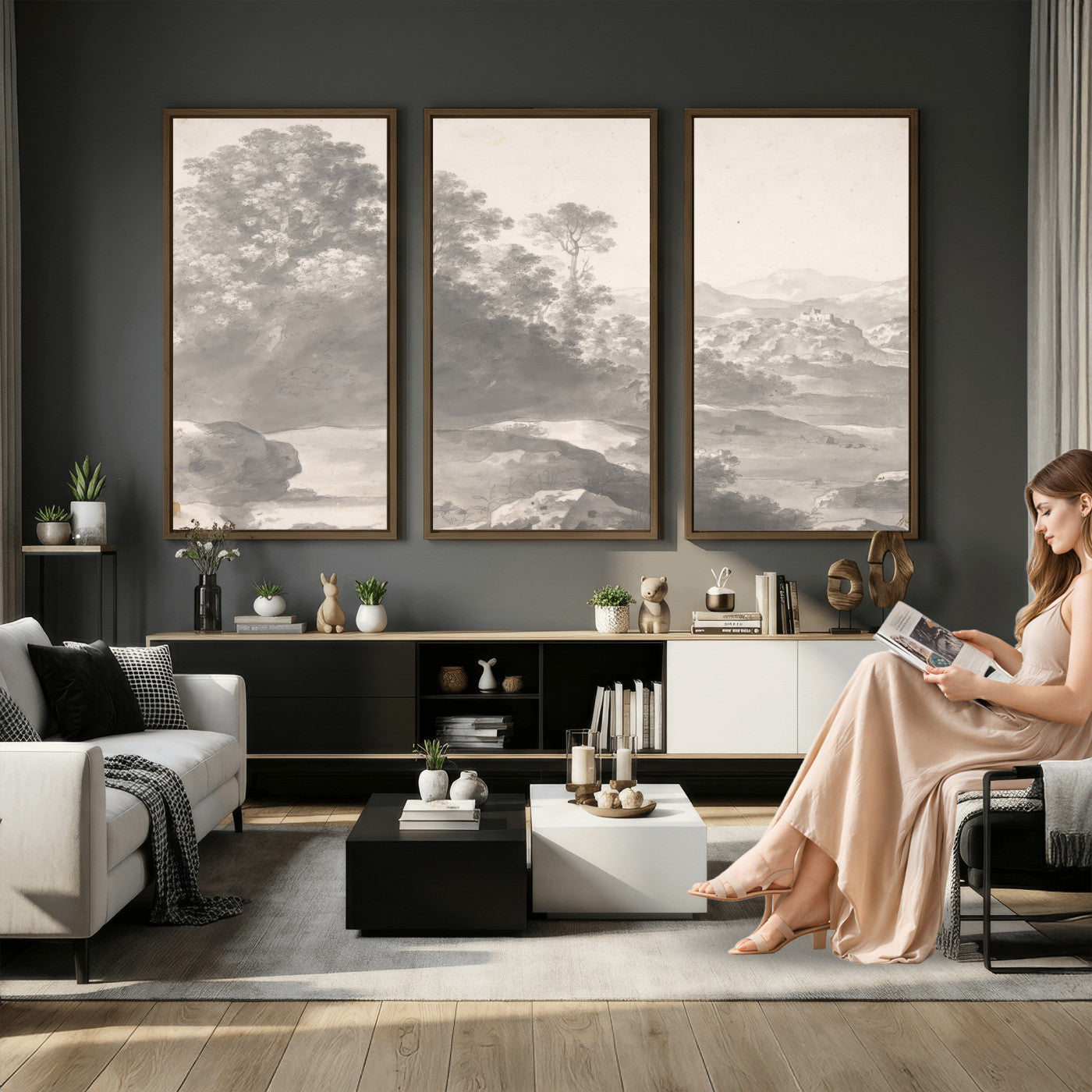 33041209-MGV-CV-36X24 - Van Poelenburch Landscape Canvas Wall Art — Dutch Golden Age Gray Wash Drawing Print | Baroque Italianate Nature Decor | Old Master Classic Gift