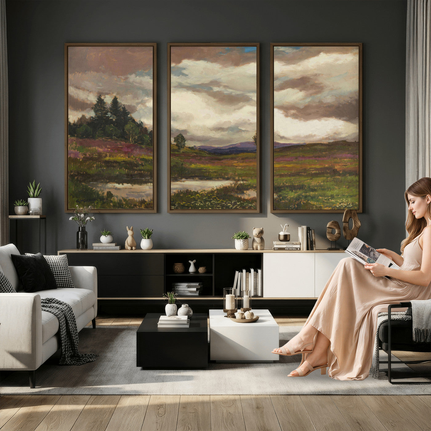 96795851-MGV-CV-36X24 - Gustav Macoun Heathland Canvas Print, Czech Landscape Oil Painting Reproduction, Purple Heather Moorland Art, Vintage European Nature Decor