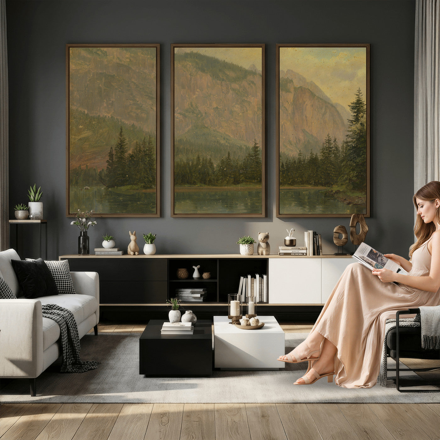 76844524-MGV-CV-36X24 - Frederic Edwin Church Hintersee Canvas Print, Hudson River School Mountain Lake Painting 1868, American Romantic Landscape, Vintage Nature Wall Art