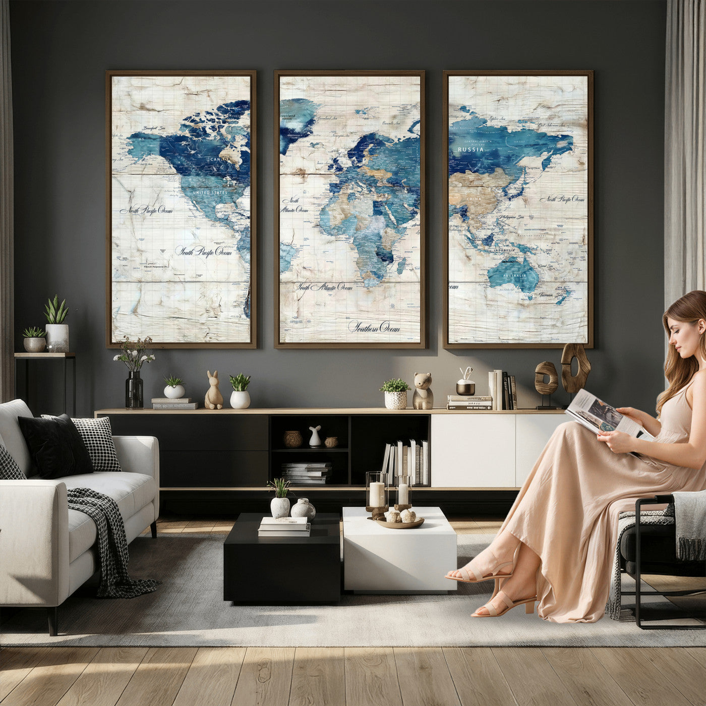 86799232-MGV-CV-36X24 - Watercolor World Map Canvas Wall Art Print – Abstract Colorful Travel Wall Decor