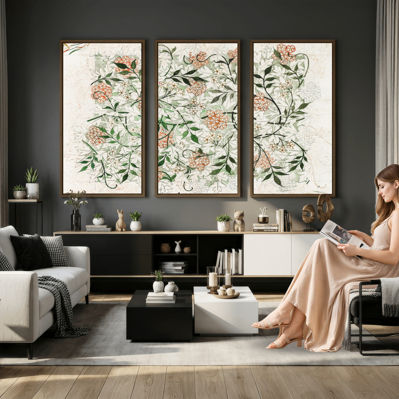 17622011W-MGV-CV-36X24 - William Morris Jasmine Flower Wall Art Canvas Print, Botanical Floral Canvas Print, Vintage Cottagecore Wall Decor, Framed Nature Artwork Ready to Hang