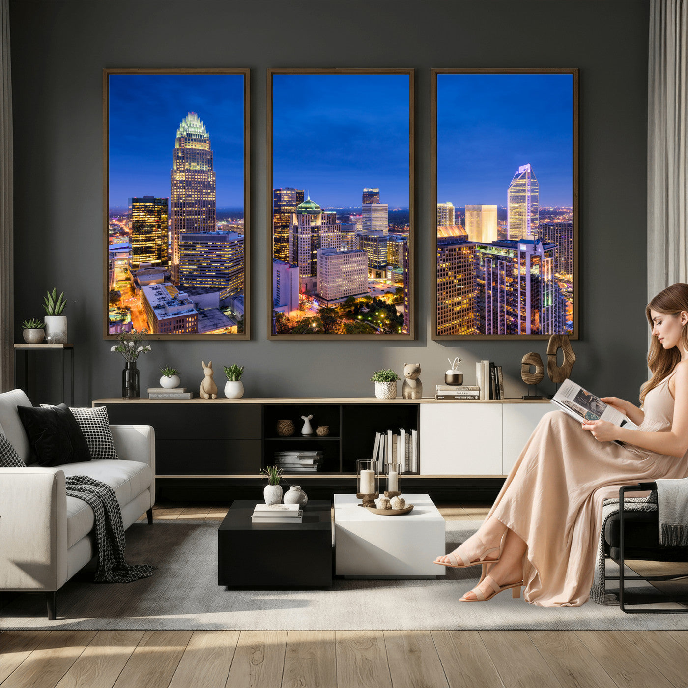 74382190-MGV-CV-36X24 - Charlotte Skyline Canvas Wall Art Print – North Carolina Cityscape Photography Print