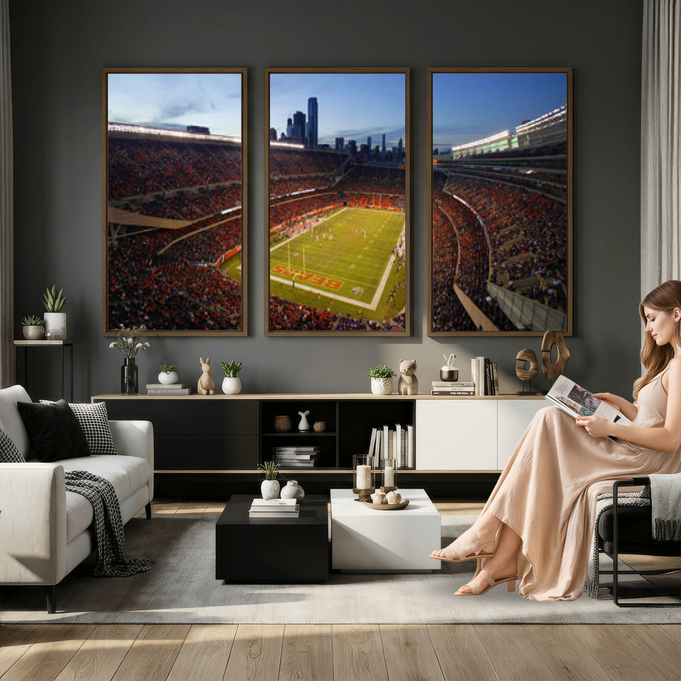 50691720-MGV-CV-36X24 - Chicago Bears Soldier Field Canvas Wall Art, NFL Stadium Panorama Print, Football Arena Photography for Sports Fans