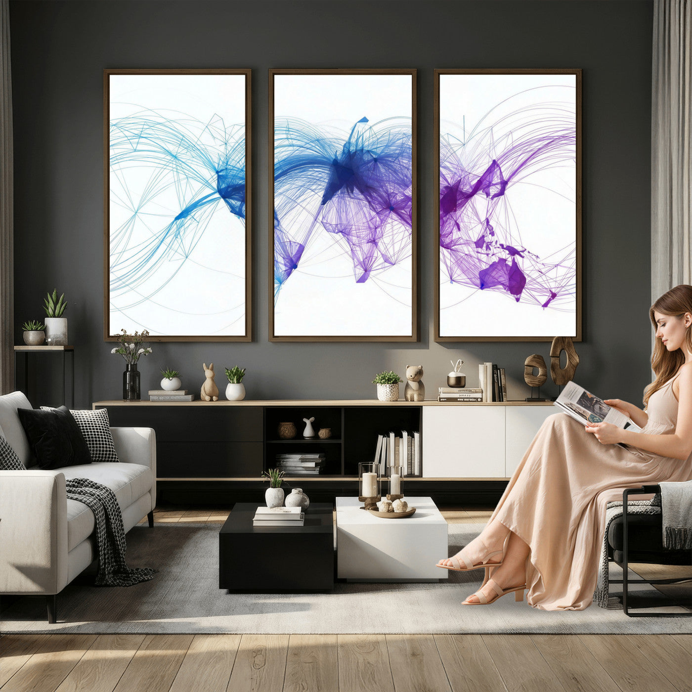 75155491-MGV-CV-48X32-3P - Global Flight Routes Map Canvas Wall Art, Worldwide Aviation Network Print, International Air Travel Wall Decor