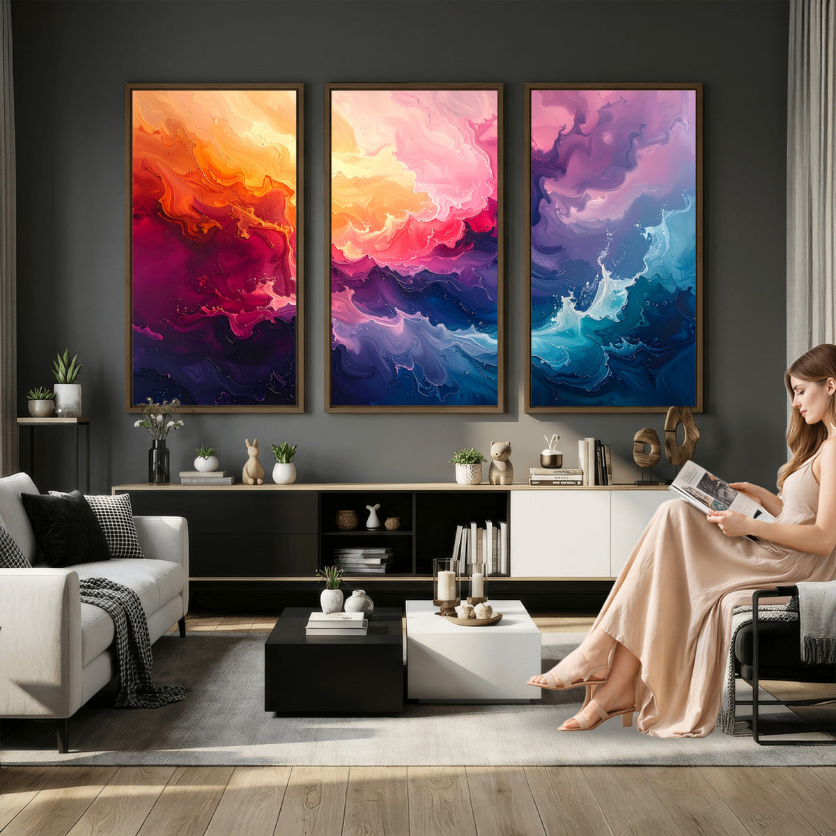 16157633-MGV-CV-36X24 - Large Colorful Abstract Canvas Wall Art Print, Vibrant Popup Color Art Print