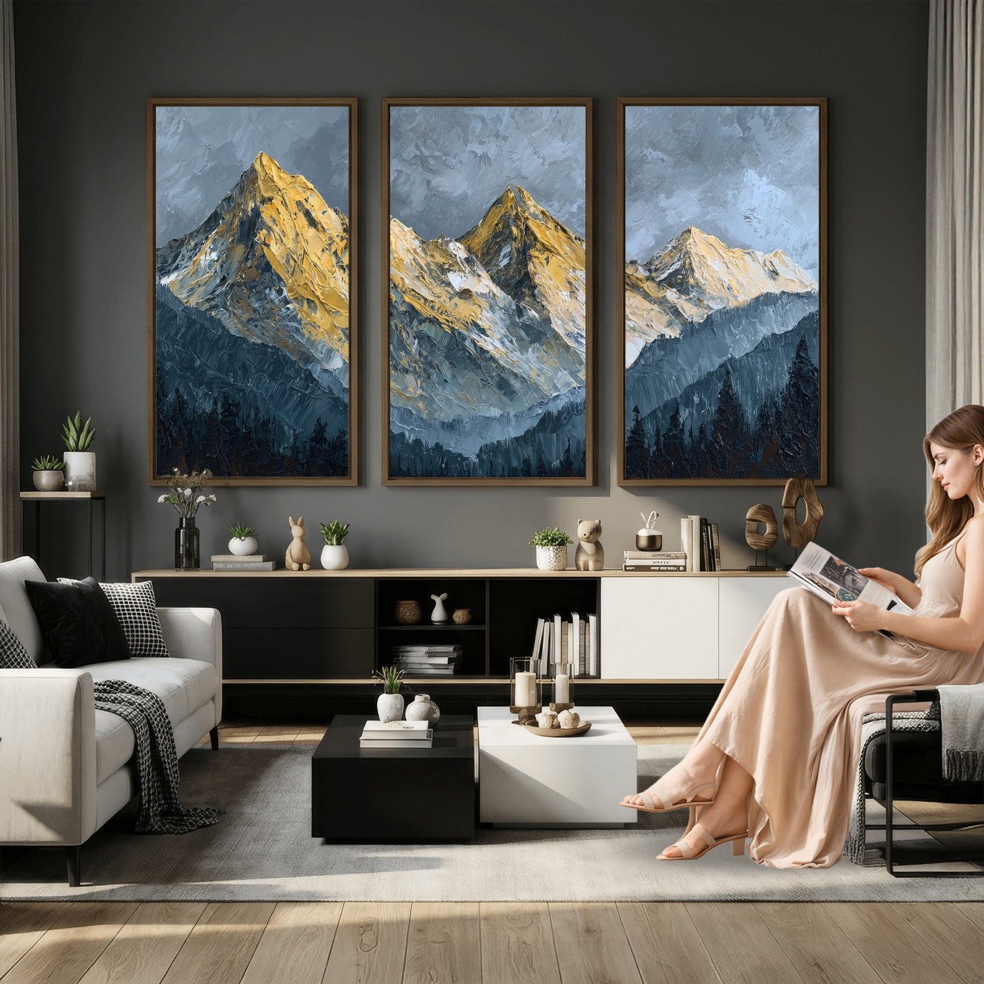 50821961-MGV-CV-48X32-3P - Abstract Mountain Wall Art Canvas Print Modern Landscape Painting Print