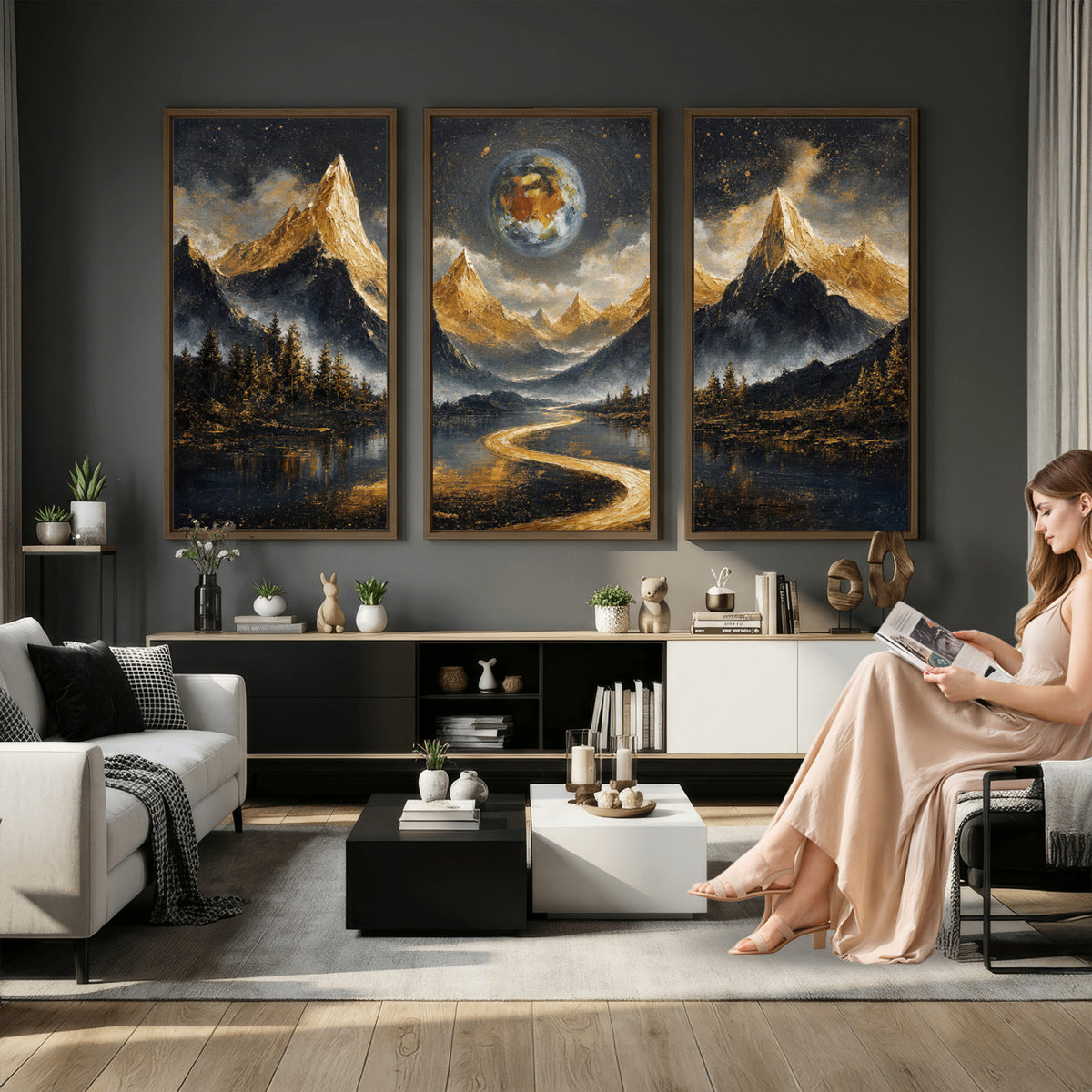 34202127-MGV-CV-36X24 - Abstract Mountain Wall Art Canvas Print Modern Landscape Painting Print