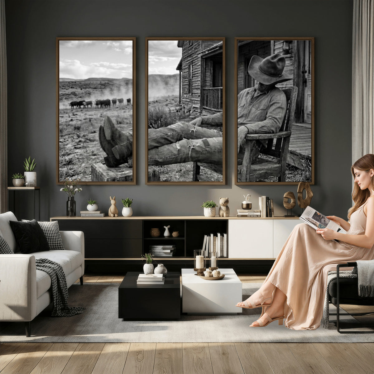 94461975S-MGV-CV-36X24 - Vintage Sleeping Cowboy Wall Art Canvas Print, Western Home Decor