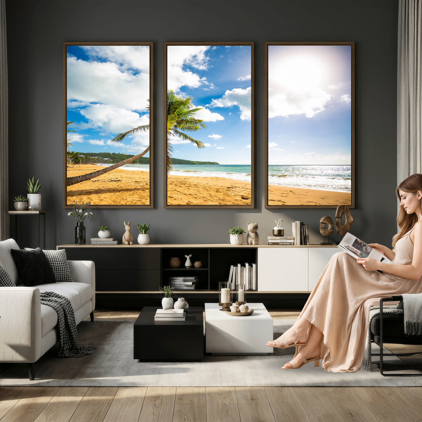 79108949-MGV-CV-36X24 - Tropical Beach Canvas Wall Art, Palm Tree Ocean Photo Print, Coastal Living Room Decor, Turquoise Sea Beach House Art, Summer Wall Art