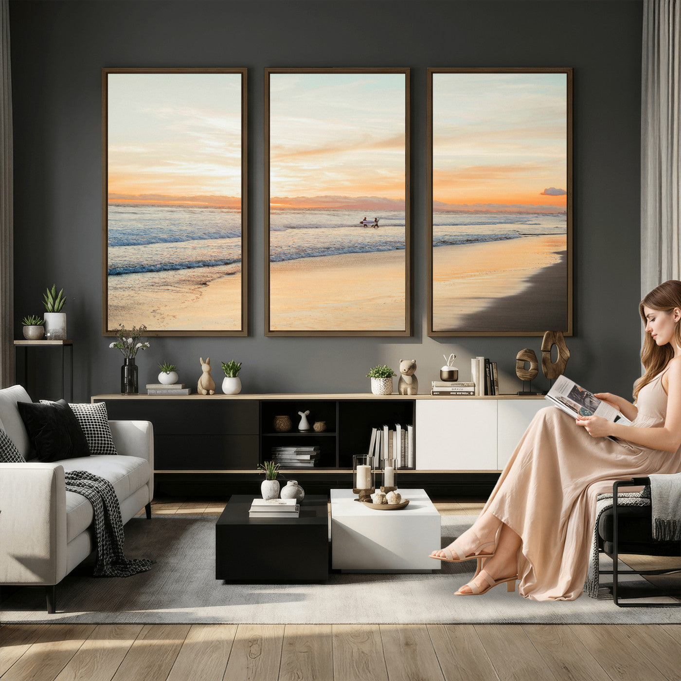 38131619-MGV-CV-36X24 - Beach Sunset Canvas Wall Art Print | Ocean Waves Landscape, Coastal Photography, Seascape Wall Decor, Ready to Hang