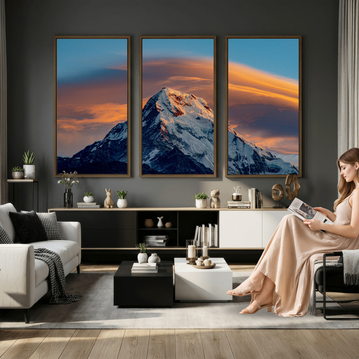 73810927-MGV-CV-36X24 - Snow Mountain Canvas Wall Art Print, Alpine Peak Landscape, Winter Nature Photography, Large Mountain Decor, Ready to Hang