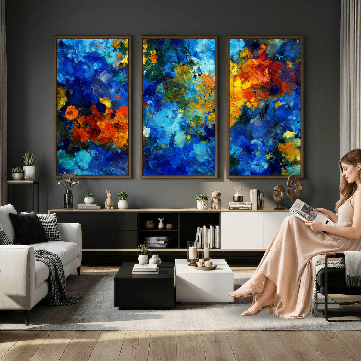 52431611-MGV-CV-36X24 - Vibrant Blue Abstract Canvas Wall Art Colorful Impasto Oil Painting Print