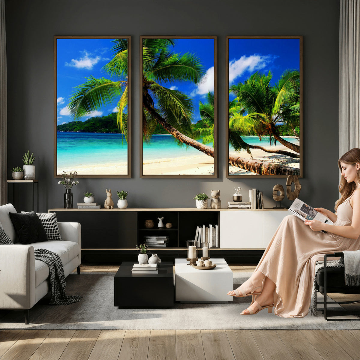 67049818-MGV-CV-36X24 - Tropical Island Coconut Palm Trees Wall Art Canvas Print - Turquoise Beach Print for Lake Home Decor