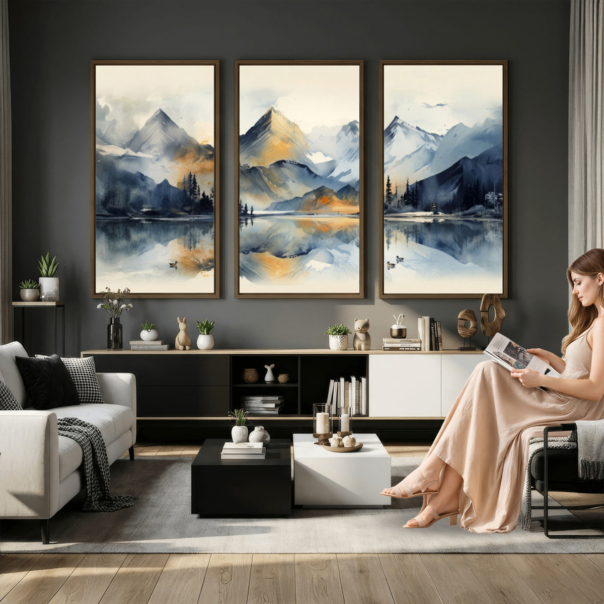 10196184T-MGV-CV-36X24 - Abstract Lake Mountain Wall Art Canvas Print