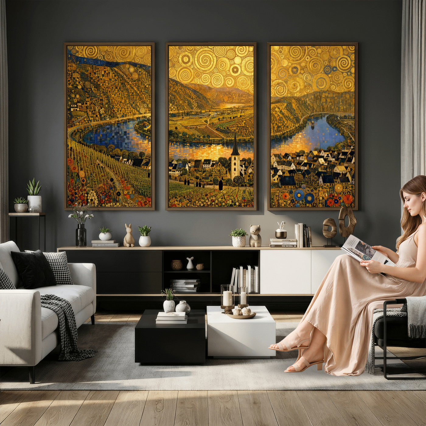 33713008-MGV-CV-36X24 - Gustav Klimt Style Mosel City Wall Art Canvas Print