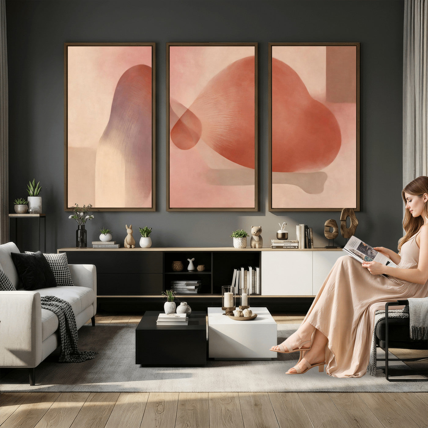 85110643-MGV-CV-36X24 - Vinna Begin Calin Biomorphic Abstract Wall Art Canvas Print, Terracotta Pink Organic Shapes Art Painting Print