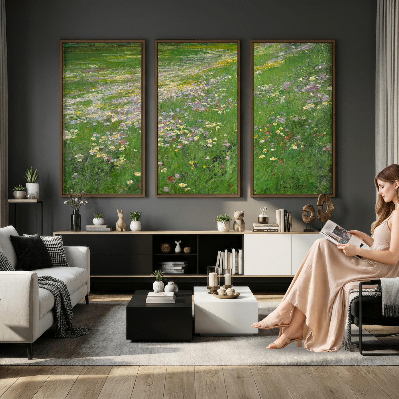 63535040-MGV-CV-36X24 - Alexander Koester Flower Meadow Canvas Wall Art, Vintage Landscape Print