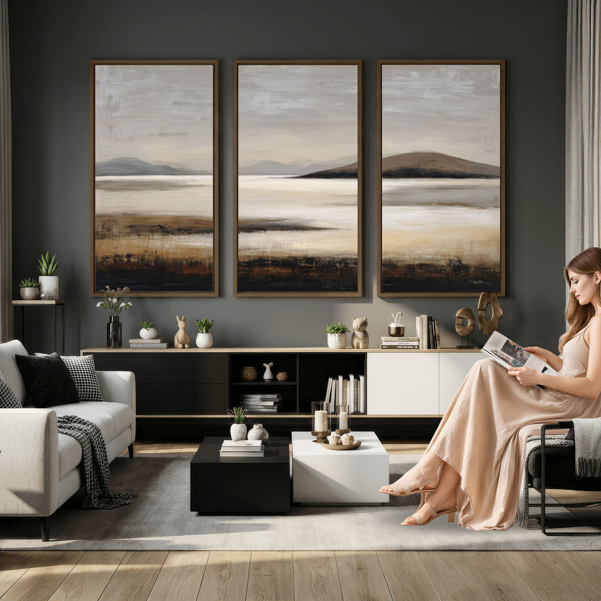 70892205-MGV-CV-36X24 - Modern Abstract Landscape Canvas Wall Art, Minimalist Nature Printing