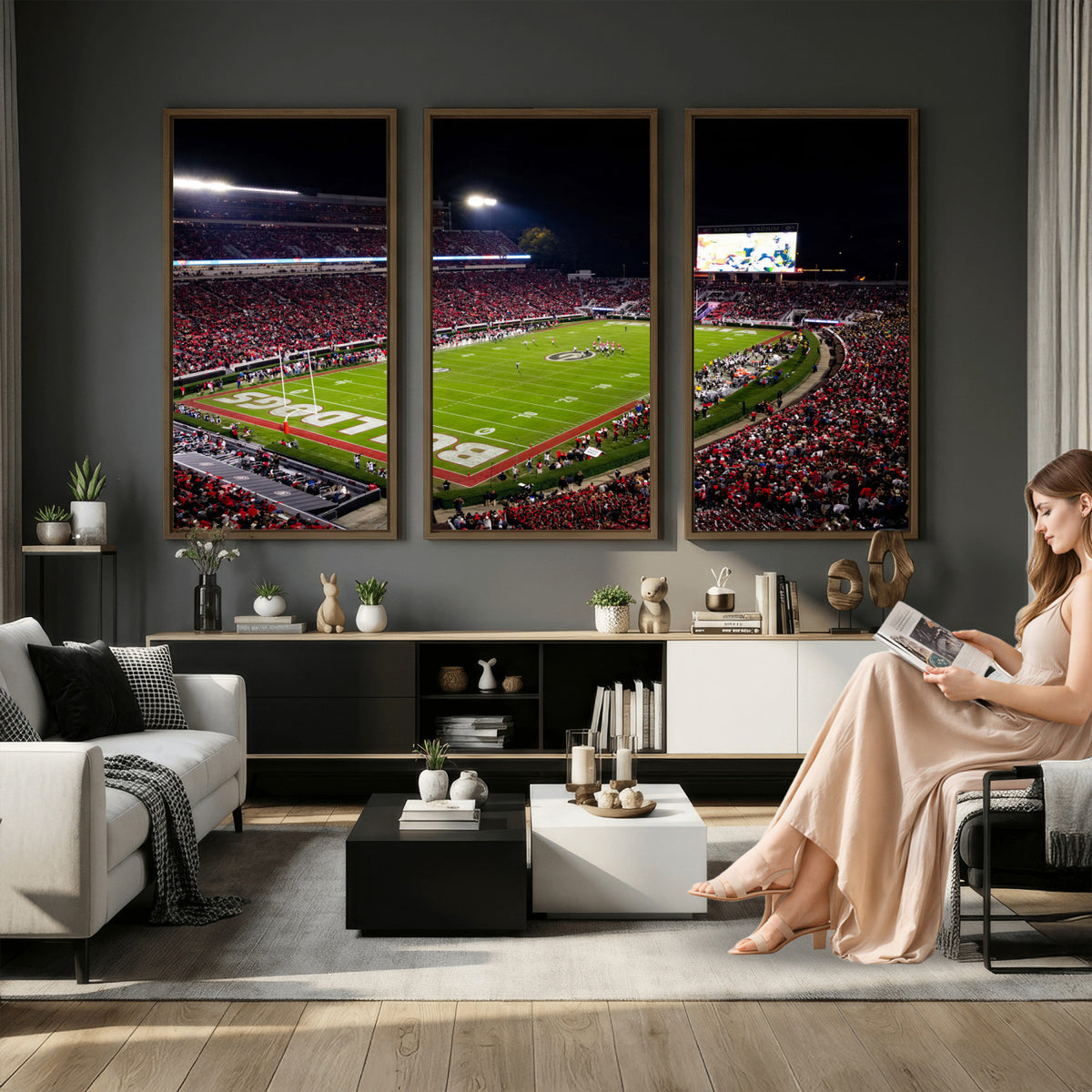 73520603-_Poster-30x20 - Georgia Bulldogs Sanford Stadium Canvas Print 3 Piece Framed Wall Art Extra Large Floating Frame Nature Poster Made in USA