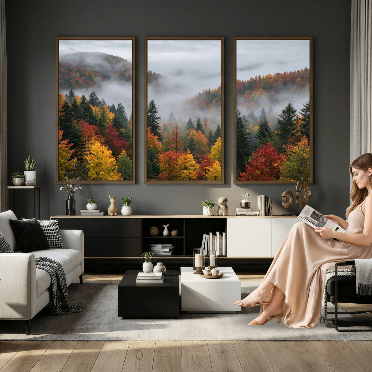 47877083-_Poster-30x20 - Fall Forest Misty Mountain Canvas Print Smoky Mountain Landscape Wall Art Autumn Trees Nature Poster Printing