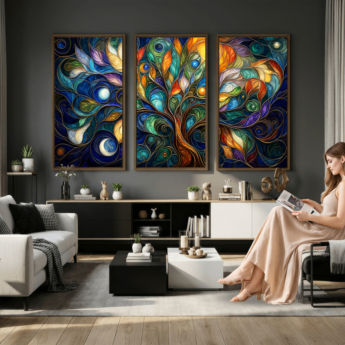 60127105-MGV-CV-36X24 - Psychedelic Tree Of Life Wall Art - Vibrant Swirl Cosmic Nature Decor