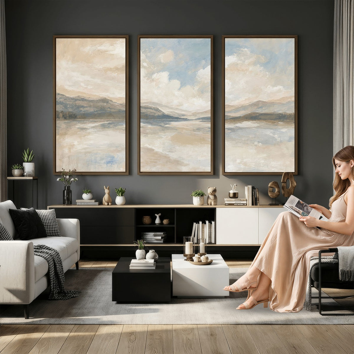 12998065-_Poster-30x20 - Serene Mountain and Lake Landscape Canvas Wall Art