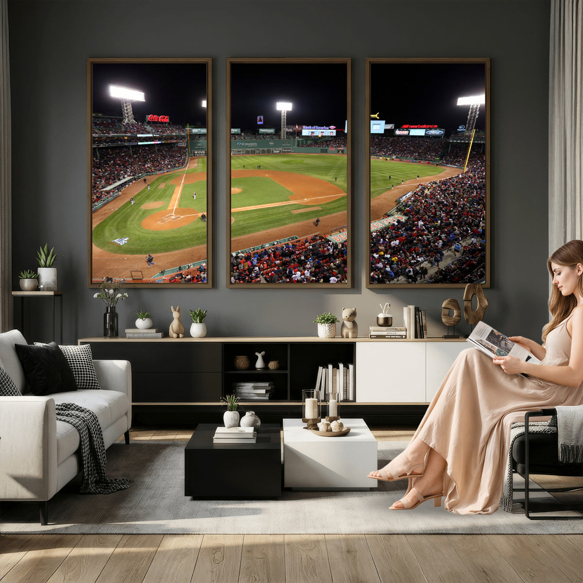86945D-MGV-CV-36X24 - Fenway Park Boston Red Sox Baseball Stadium Wall Art Canvas Print for Gift Baseball Lover MLB Wall Art College Dorm Wall Decor Baseball Gift