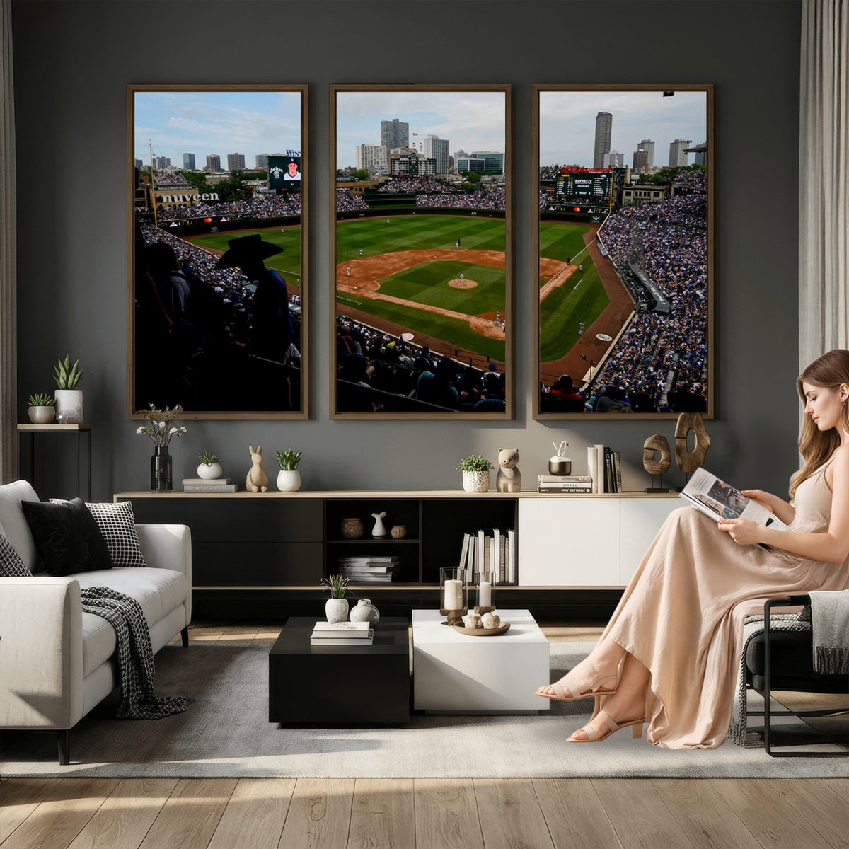 34859D-MGV-CV-36X24 - Chicago Cubs Baseball Team Print - Wrigley Field Stadium