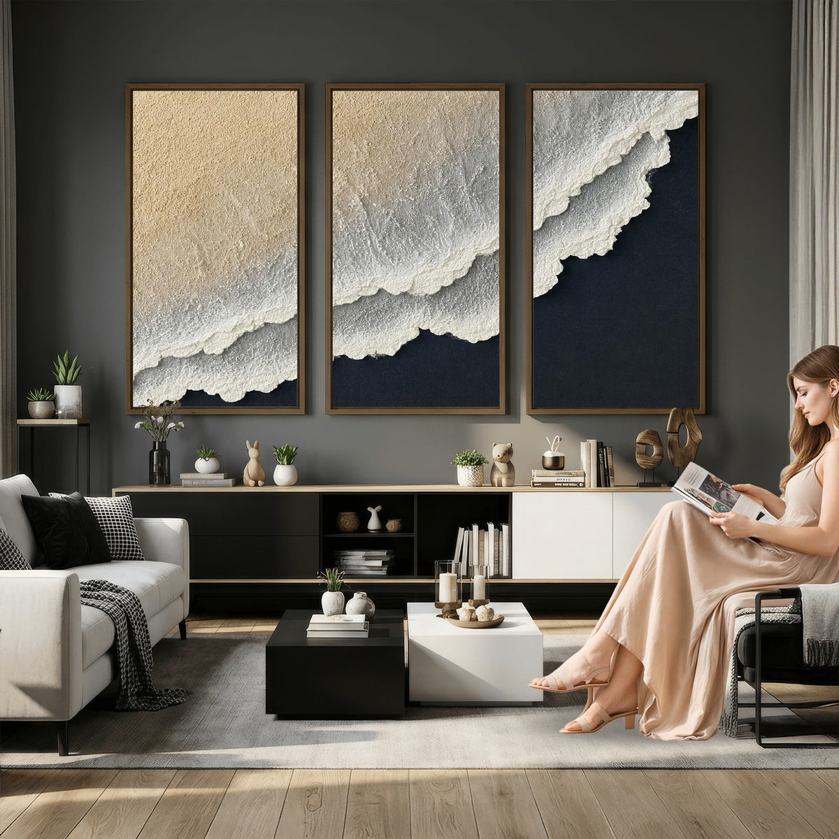 32969959-MGV-CV-24X16 - Abstract Ocean Wave Canvas Wall Art, Coastal Beach Wall Decor for Living Room