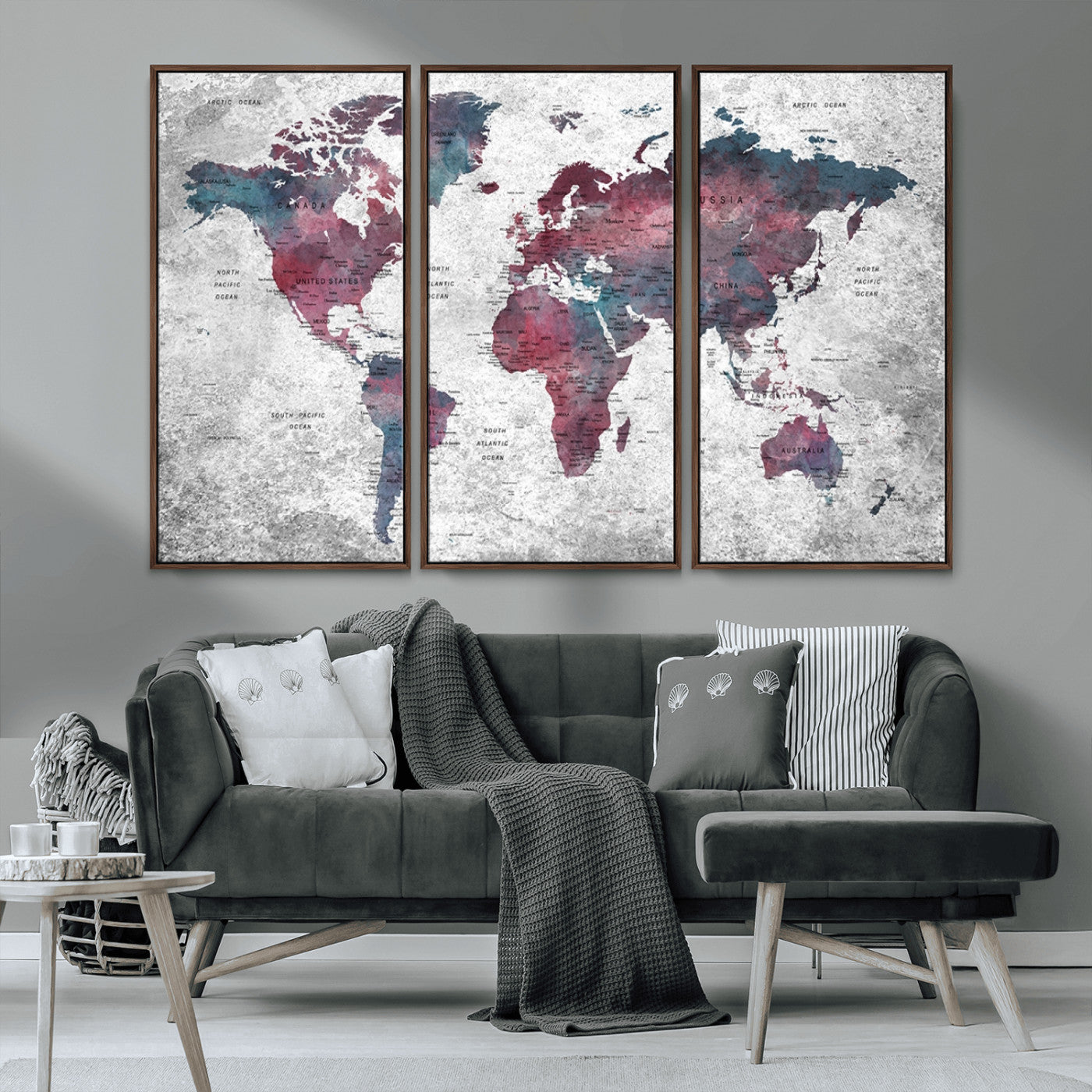 MGV-FC-48X32-3P - World Map Wall Art Canvas Print for Home and Office Decor