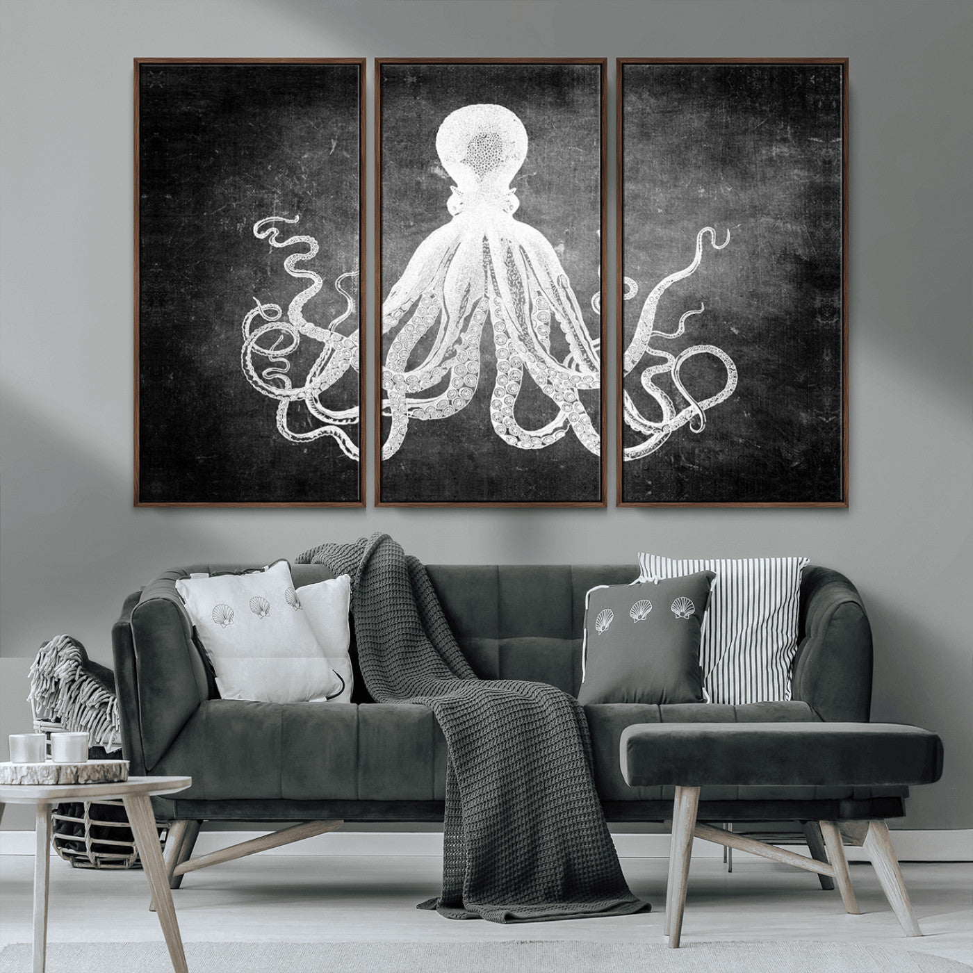 MGV-FC-48X32-3P - Black White Octopus Wall Art Canvas Print
