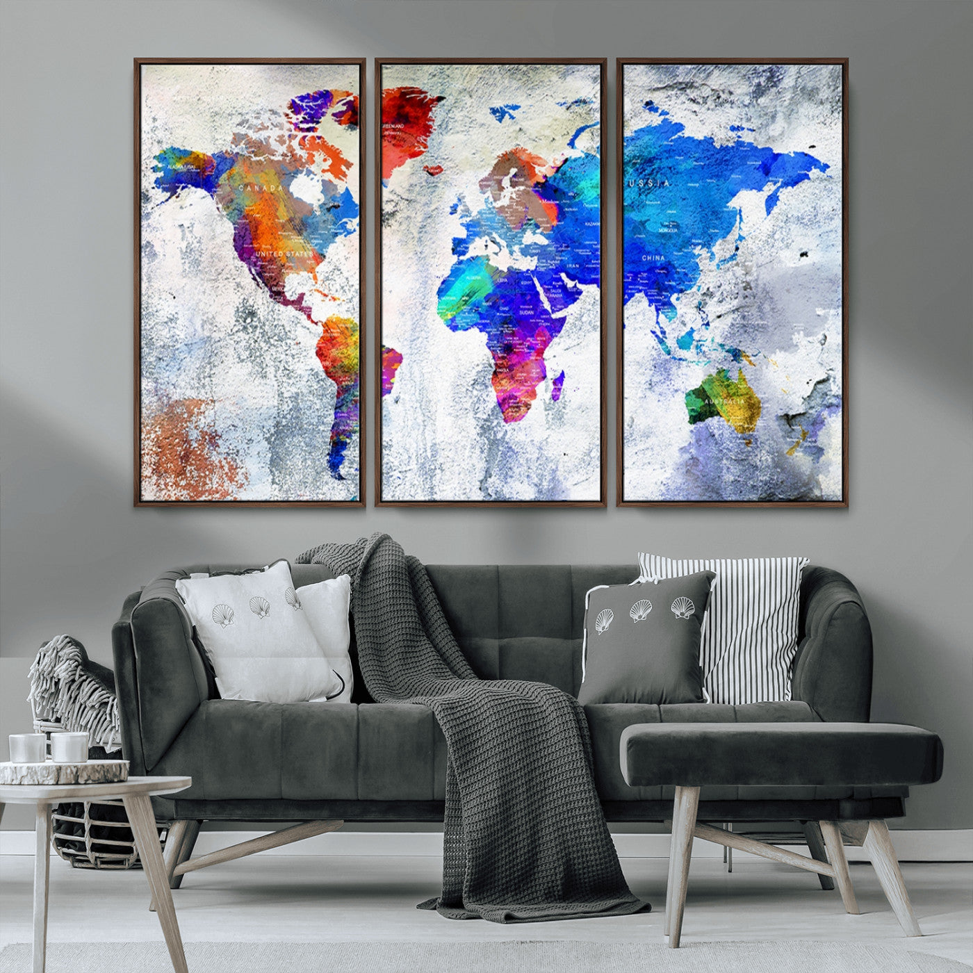 MGV-FC-48X32-3P - World Map Wall Art Canvas Print for Home and Office Decor