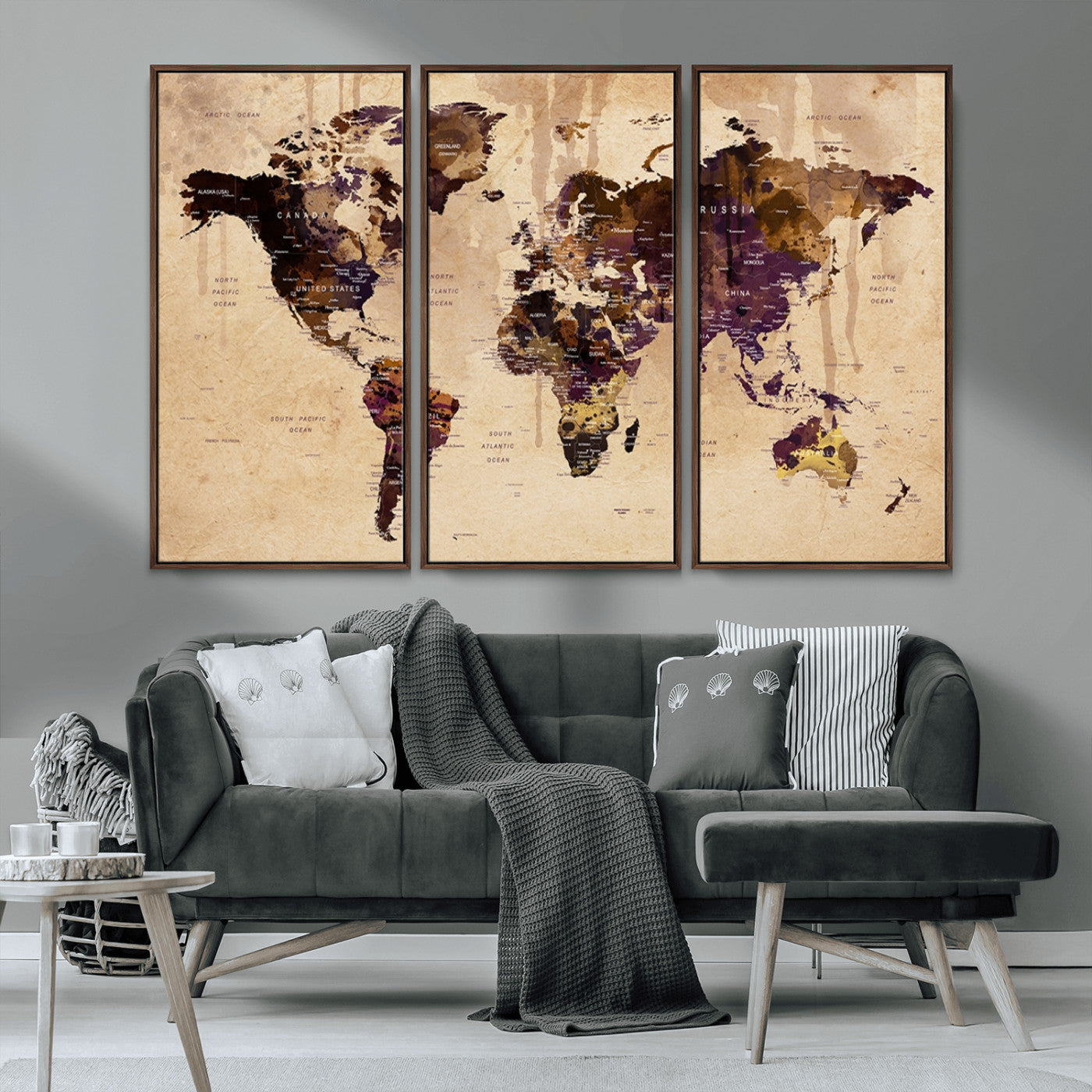 MGV-FC-48X32-3P - World Map Wall Art Canvas Print for Home and Office Decor