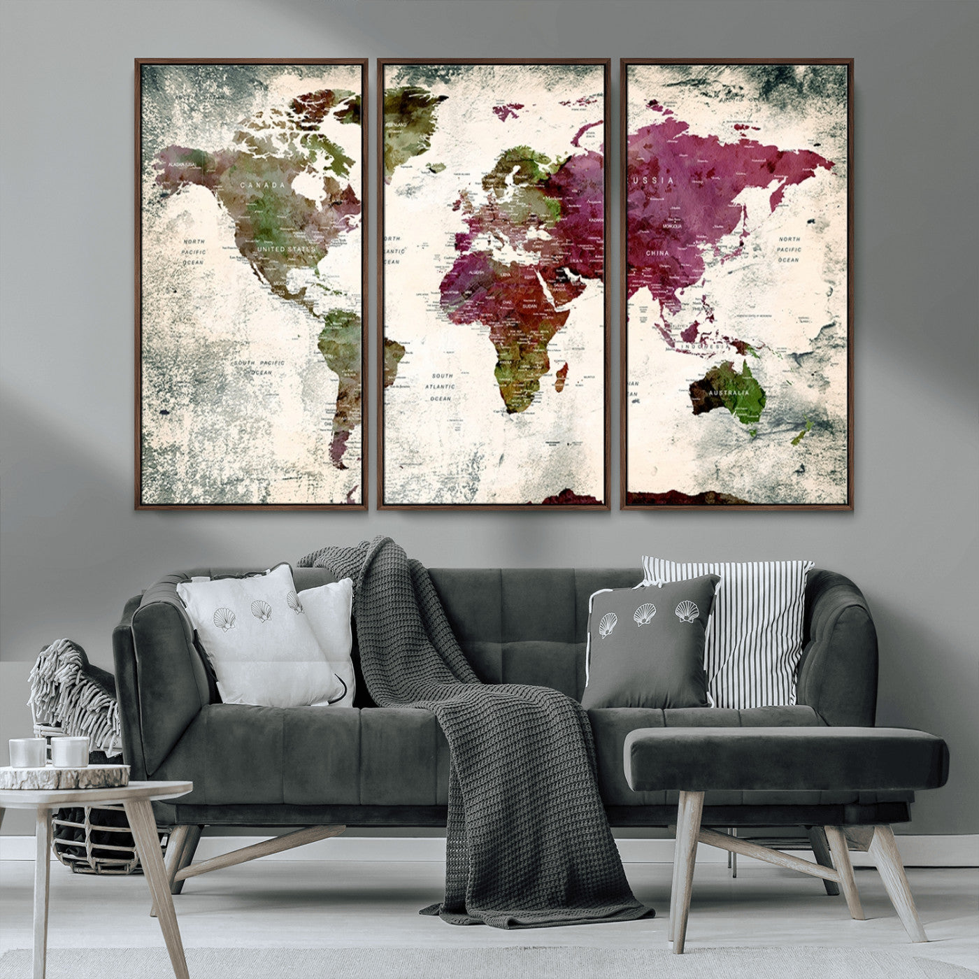 MGV-FC-48X32-3P - World Map Wall Art Canvas Print for Home and Office Decor