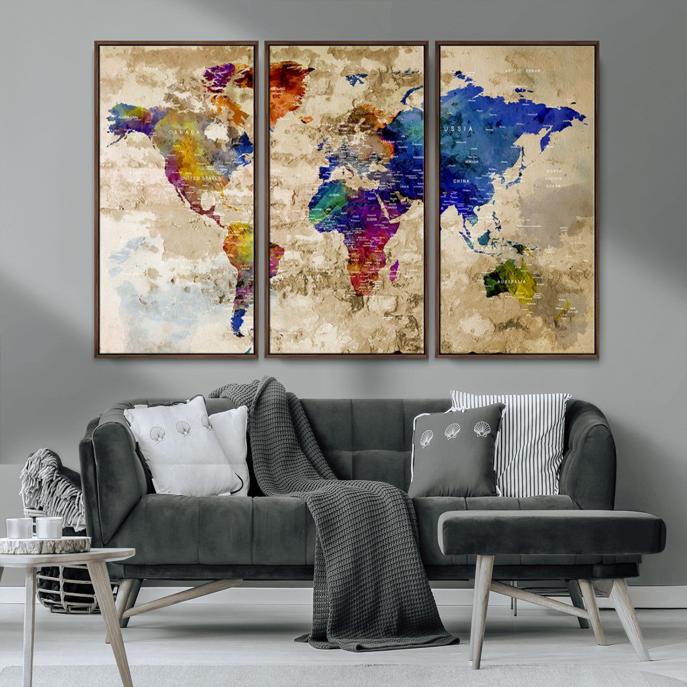 MGV-FC-48X32-3P - World Map Wall Art Canvas Print for Home and Office Decor