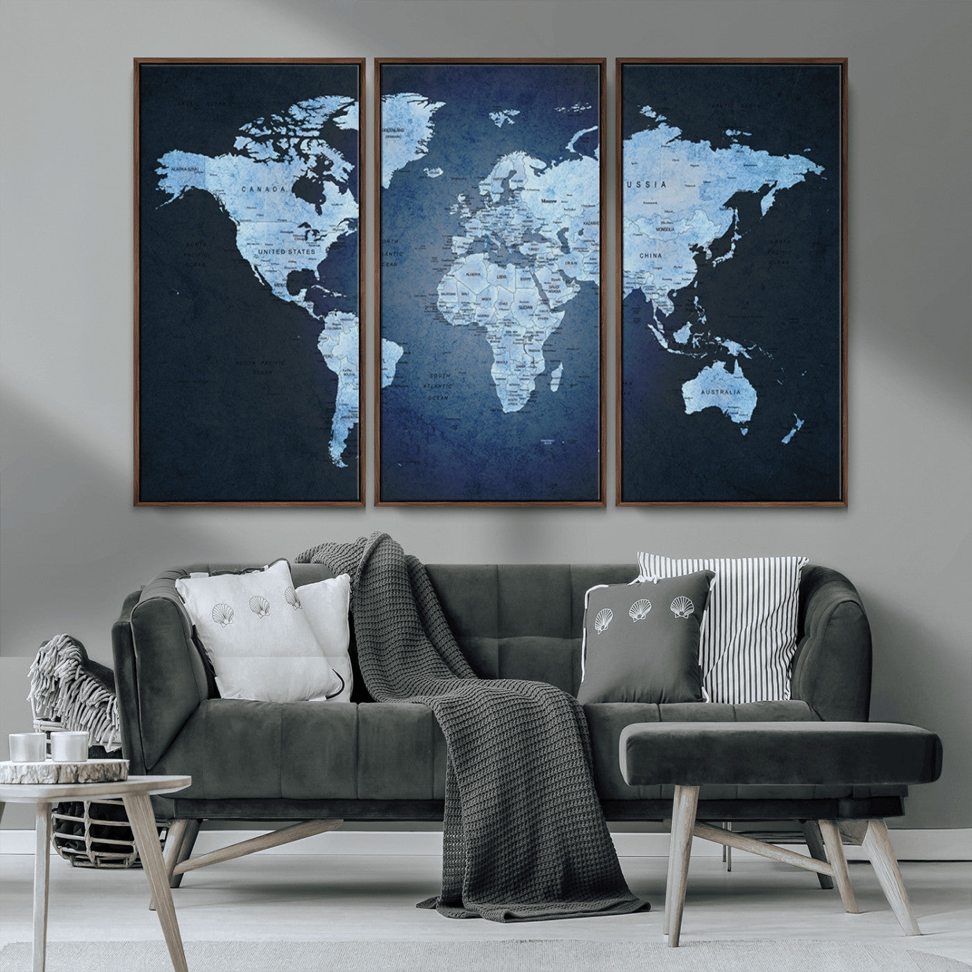MGV-FC-48X32-3P - Push Pin World Map Canvas Print – Framed Wall Art for Couples to Track Their Travels – Anniversary