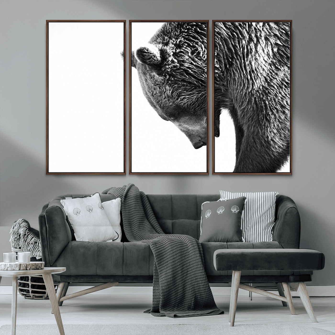 MGV-FC-48X32-3P - Black and White Grizzly 399 Bear Canvas Print Wall Art | Large Wildlife Canvas Print for Living