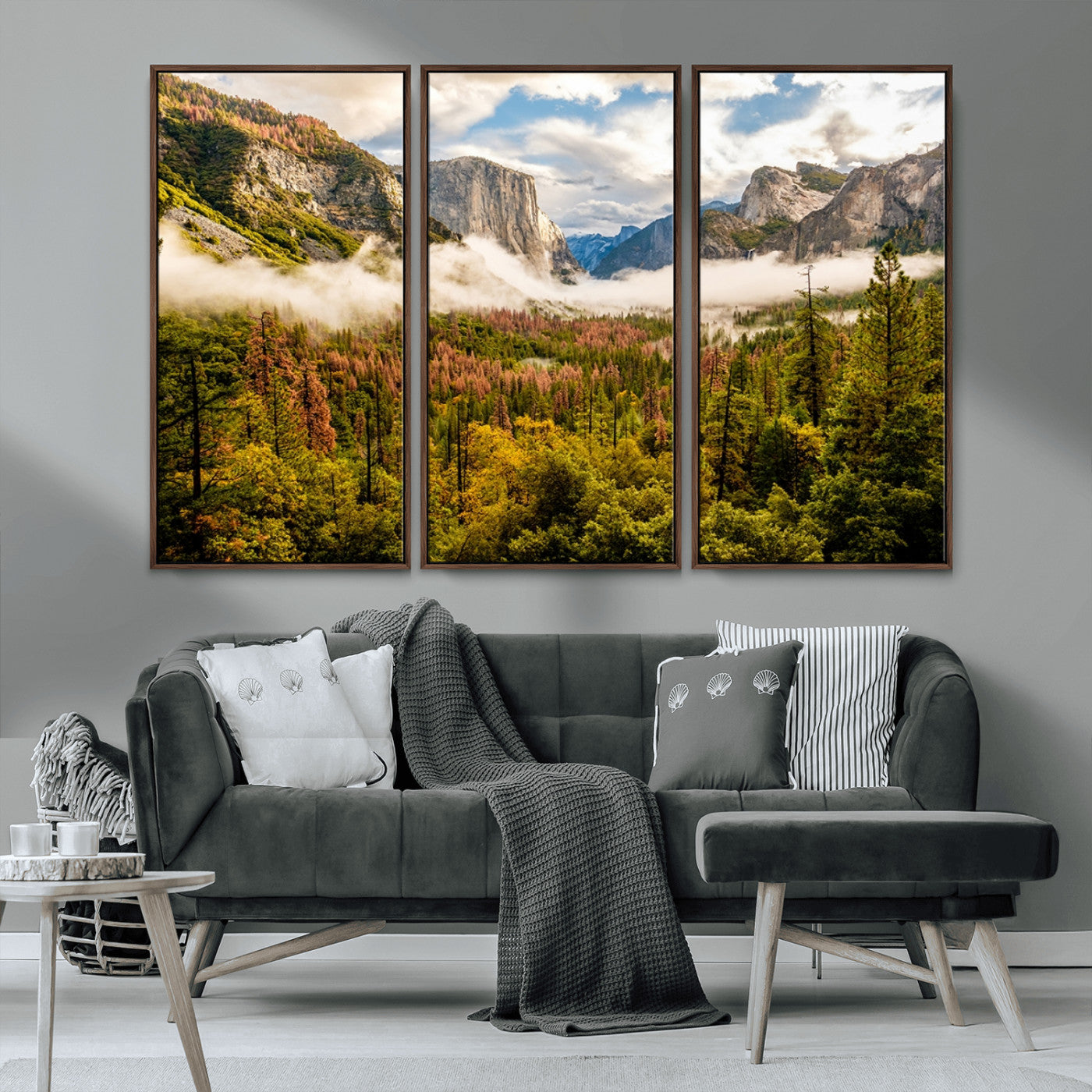 MGV-FC-48X32-3P - Half Dome Yosemite Canvas Wall Art – Majestic Triptych Landscape Print – National Park Nature Decor